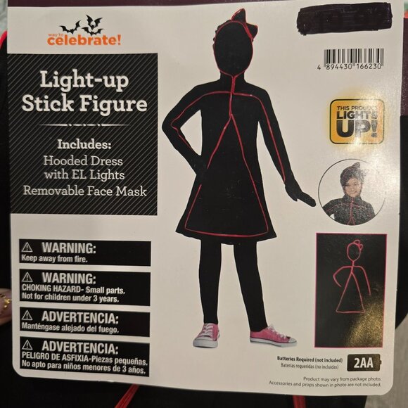 NWT Halloween Light-Up Stick Figure Costume Lights & Removable Mask Girls M 7/8 - Picture 3 of 5